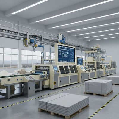 Kapasitas 3-5 Juta Sqm Lini Produksi Papan Semen Serat Sistem Kontrol PLC Otomatisasi Tinggi Garansi 1 Tahun Otomatisasi