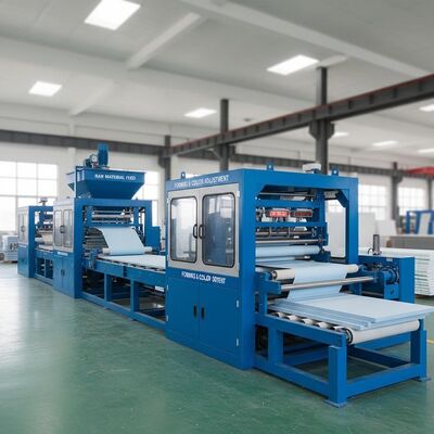 Mesin papan mgo biru yang menggabungkan teknologi warna yang disesuaikan untuk memproduksi papan magnesium oksida untuk bahan bangunan